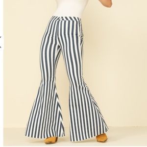 FREE PEOPLE NAVY STRIPED JUST FLOAT ON FLARES